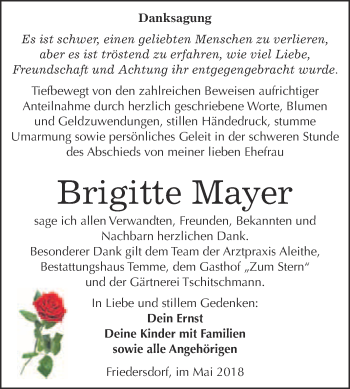 Traueranzeige von Brigitte Mayer von WVG - Wochenspiegel Bitterfeld