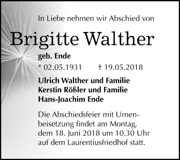 Traueranzeige von Brigitte Walther von Mitteldeutsche Zeitung Halle/Saalkreis