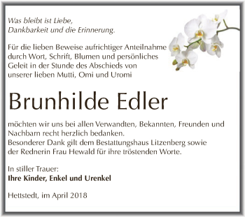 Traueranzeige von Brunhilde Edler von Super Sonntag SGH Mansf. Land