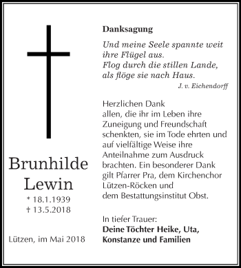 Traueranzeige von Brunhilde Lewin von Super Sonntag Merseburg