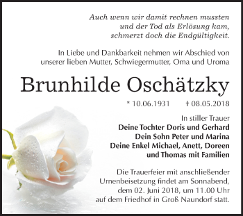Traueranzeige von Brunhilde Oschätzky von Mitteldeutsche Zeitung