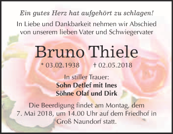 Traueranzeige von Bruno Thiele von WVG - Wochenspiegel Wittenberg
