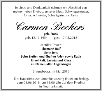 Traueranzeige von Carmen Beckers von Mitteldeutsche Zeitung Merseburg/Querfurt