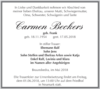 Traueranzeige von Carmen Beckers von WVG - Wochenspiegel Merseburg