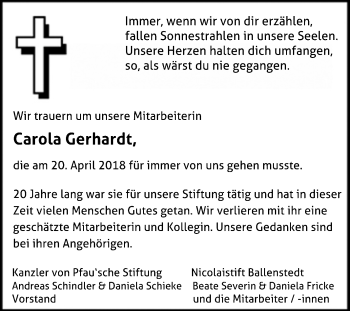 Traueranzeige von Carola Gerhardt von Mitteldeutsche Zeitung Quedlinburg
