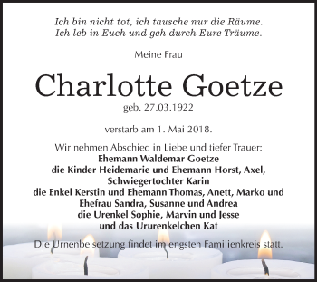 Traueranzeige von Charlotte Goetze von Mitteldeutsche Zeitung Halle/Saalkreis