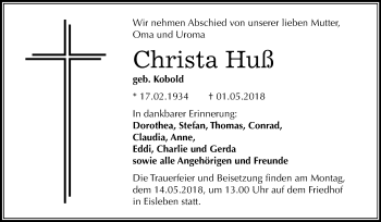 Traueranzeige von Christa Huß von Mitteldeutsche Zeitung