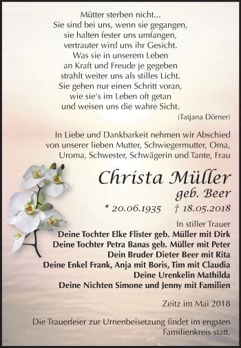 Traueranzeige von Christa Müller von Mitteldeutsche Zeitung Zeitz