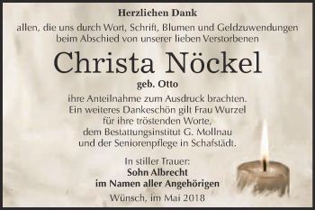 Traueranzeige von Christa Nöckel von WVG - Wochenspiegel Merseburg