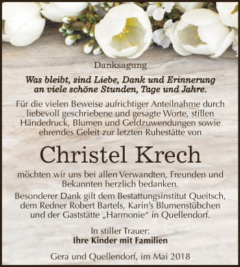 Traueranzeige von Christel Krech von WVG - Wochenspiegel Dessau / Köthen
