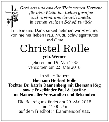 Traueranzeige von Christel Rolle von Mitteldeutsche Zeitung