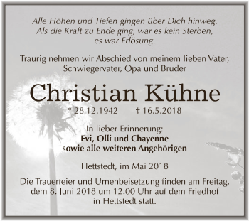 Traueranzeige von Christian Kühne von Wochenspiegel Mansfelder Land