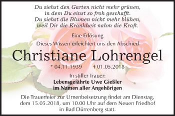 Traueranzeige von Christiane Lohrengel von Mitteldeutsche Zeitung Merseburg/Querfurt
