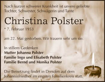 Traueranzeige von Christina Polster von Super Sonntag Bernburg