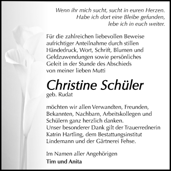 Traueranzeige von Christine Schüler von Mitteldeutsche Zeitung Quedlinburg