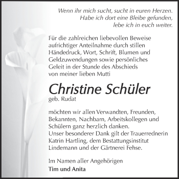 Traueranzeige von Christine Schüler von Super Sonntag Quedlinburg
