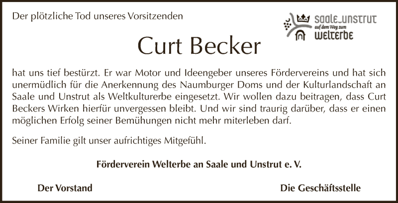  Traueranzeige für Curt Becker vom 26.05.2018 aus WVG - Wochenspiegel NMB / WSF / ZTZ