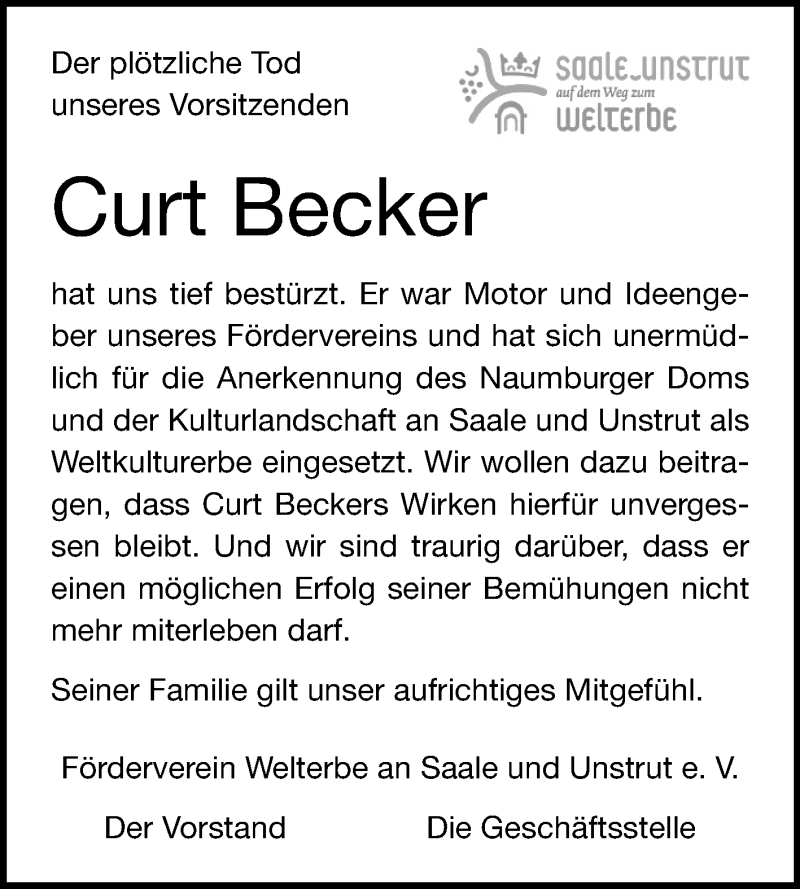  Traueranzeige für Curt Becker vom 25.05.2018 aus Mitteldeutsche Zeitung