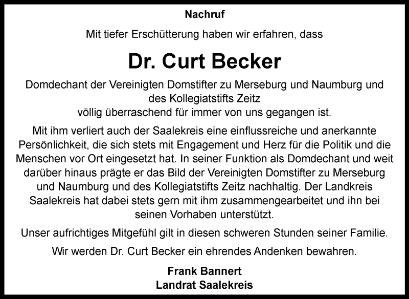  Traueranzeige für Curt Becker vom 25.05.2018 aus Mitteldeutsche Zeitung