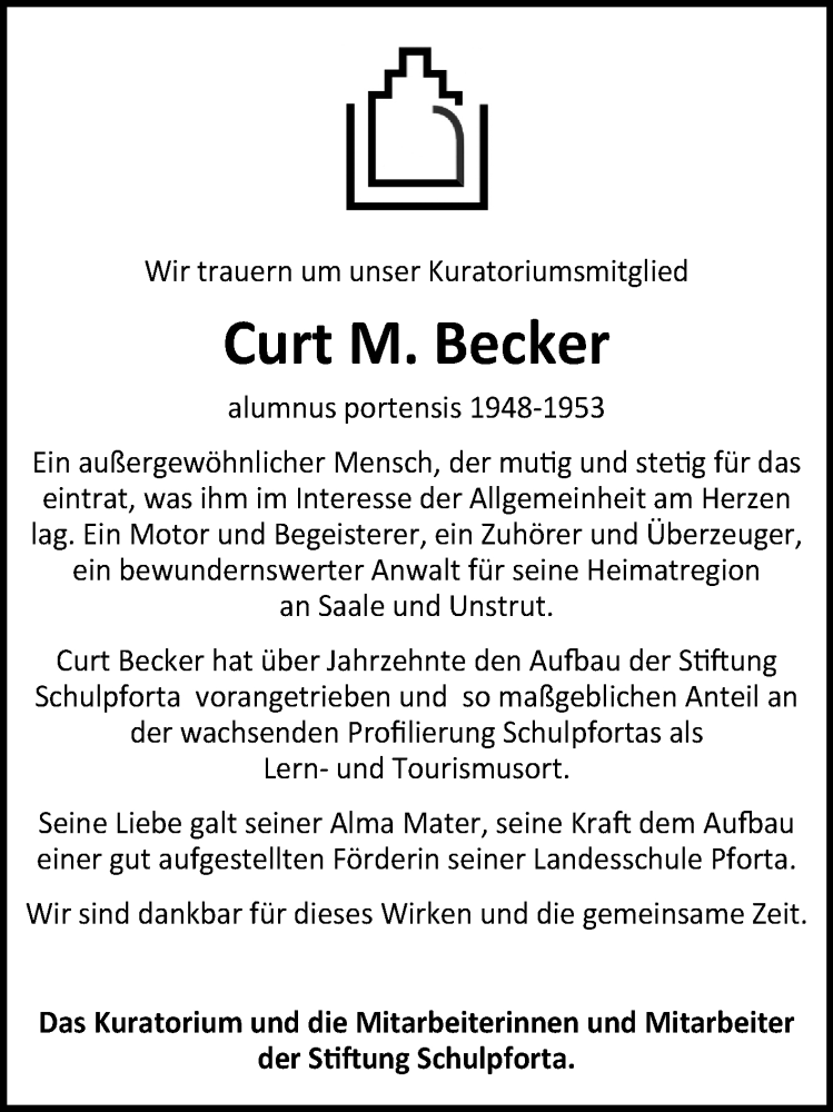  Traueranzeige für Curt Becker vom 26.05.2018 aus Mitteldeutsche Zeitung