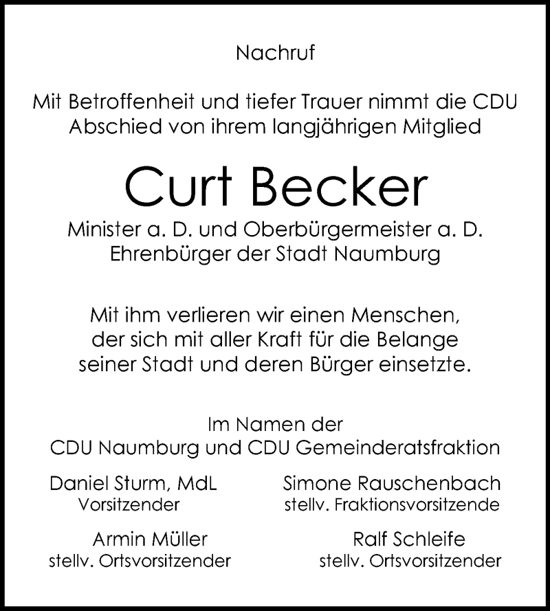  Traueranzeige für Curt Becker vom 25.05.2018 aus Mitteldeutsche Zeitung