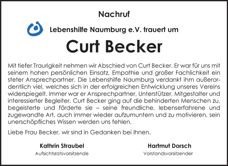  Traueranzeige für Curt Becker vom 26.05.2018 aus Mitteldeutsche Zeitung