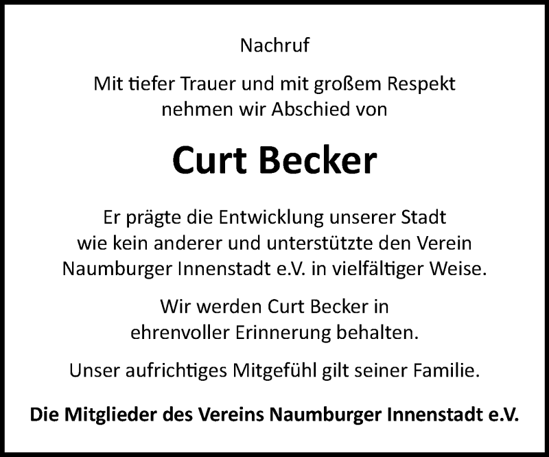  Traueranzeige für Curt Becker vom 26.05.2018 aus Mitteldeutsche Zeitung