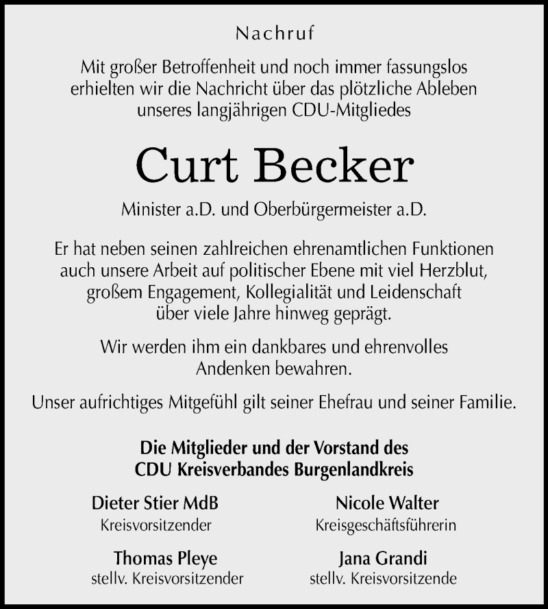  Traueranzeige für Curt Becker vom 25.05.2018 aus Mitteldeutsche Zeitung