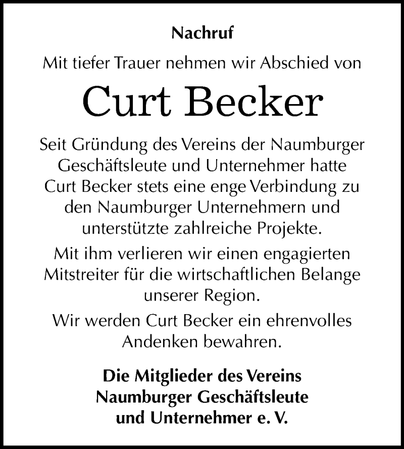  Traueranzeige für Curt Becker vom 25.05.2018 aus Mitteldeutsche Zeitung