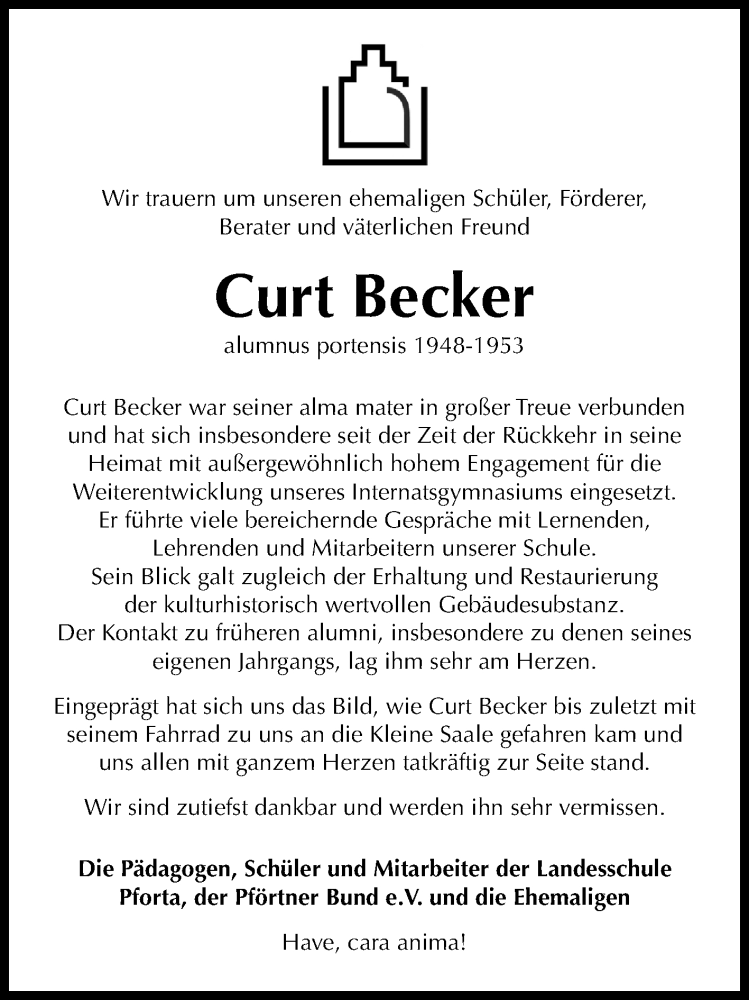  Traueranzeige für Curt Becker vom 26.05.2018 aus Mitteldeutsche Zeitung