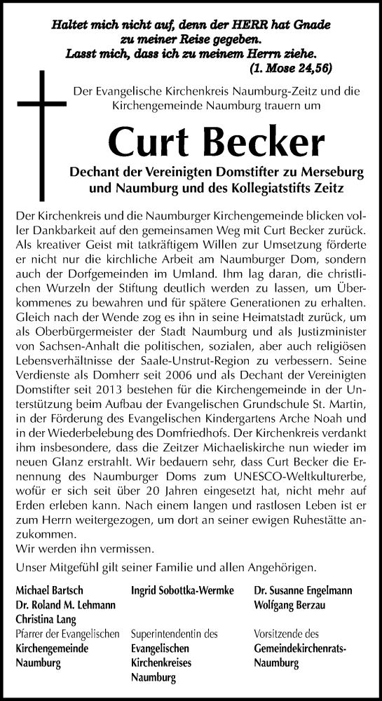  Traueranzeige für Curt Becker vom 26.05.2018 aus Mitteldeutsche Zeitung