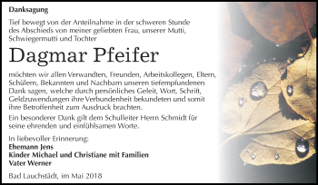 Traueranzeige von Dagmar Pfeifer von Mitteldeutsche Zeitung