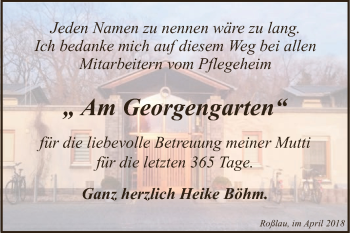 Traueranzeige von Danksagung  von WVG - Wochenspiegel Dessau / Köthen