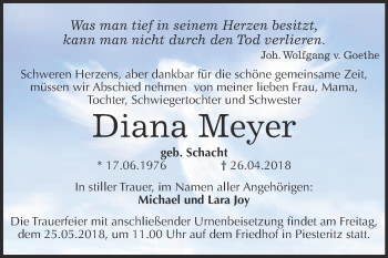 Traueranzeige von Diana Meyer von Super Sonntag Wittenberg