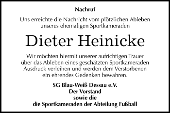 Traueranzeige von Dieter Heinicke von Mitteldeutsche Zeitung