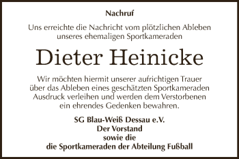 Traueranzeige von Dieter Heinicke von WVG - Wochenspiegel Dessau / Köthen