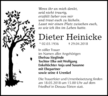 Traueranzeige von Dieter Heinicke von Mitteldeutsche Zeitung Dessau-Roßlau