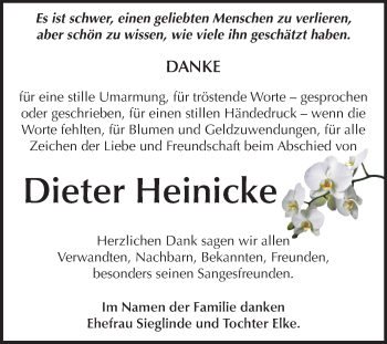 Traueranzeige von Dieter Heinicke von Mitteldeutsche Zeitung Dessau-Roßlau