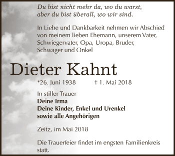 Traueranzeige von Dieter & Irma Kahnt von Super Sonntag Zeitz