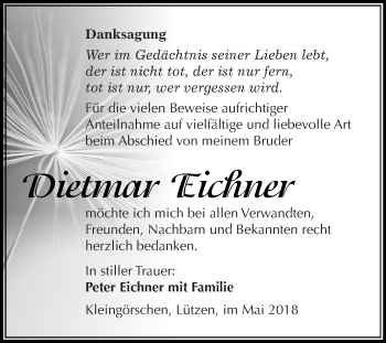 Traueranzeige von Dietmar Eichner von Super Sonntag Merseburg