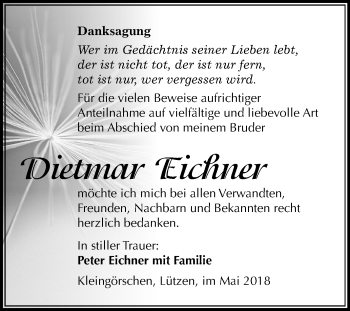 Traueranzeige von Dietmar Eichner von Mitteldeutsche Zeitung Weißenfels