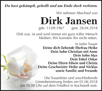 Traueranzeige von Dirk Jansen von Mitteldeutsche Zeitung