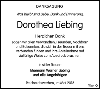 Traueranzeige von Dorothea Liebing von Mitteldeutsche Zeitung Weißenfels