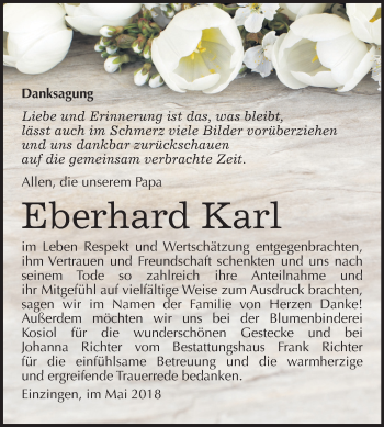 Traueranzeige von Eberhard Karl von Mitteldeutsche Zeitung