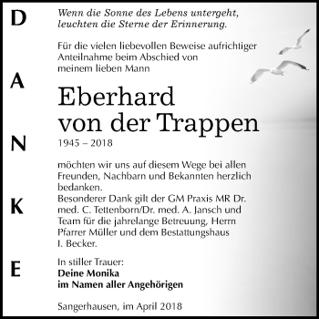 Traueranzeige von Eberhard von der Trappen von Mitteldeutsche Zeitung Sangerhausen