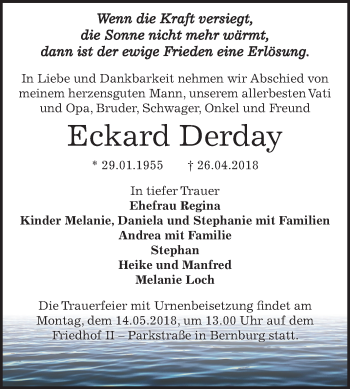 Traueranzeige von Eckard Derday von Mitteldeutsche Zeitung Bernburg