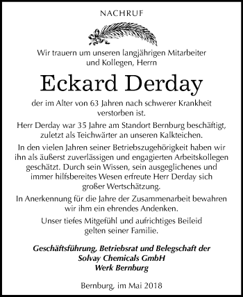 Traueranzeige von Eckard Derday von Mitteldeutsche Zeitung