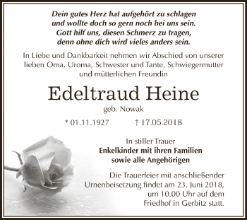 Traueranzeige von Edeltraud Heine von Super Sonntag Bernburg