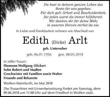 Traueranzeige von Edith  Arlt von Mitteldeutsche Zeitung Bitterfeld
