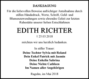 Traueranzeige von Edith Richter von Mitteldeutsche Zeitung Bitterfeld